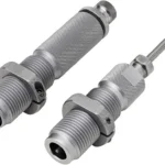 Hornady Custom Grade New Dimension Series III silver two-die set with knurled bodies