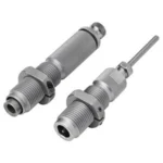 Hornady Custom Grade Series III 2-Die Set, two silver threaded dies in angled side view