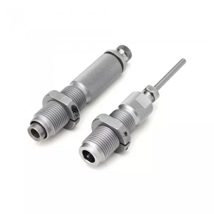 hornady-custom-grade-series-iii-2-die-set-7-7-jap-312-primary Hornady Custom Grade Series III 2-Die Set, angled view of two silver threaded dies