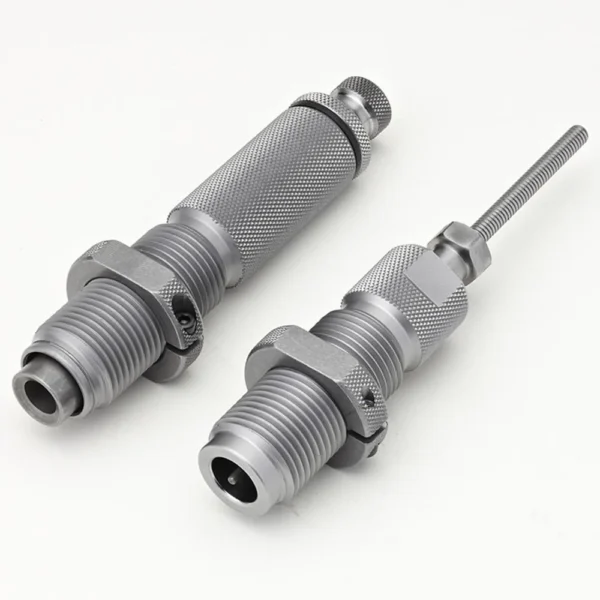 Hornady Custom Grade New Dimension Series III Rifle 2-Die Set, two silver threaded dies