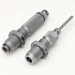 Hornady Custom Grade New Dimension Series III Rifle 2-Die Set, two silver dies angled side by side