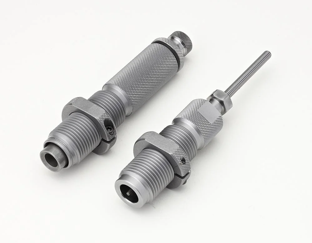hornady-custom-grade-series-iii-rifle-2-die-set-22-nosler-primary-1 Hornady Custom Grade New Dimension Series III Rifle 2-Die Set, two silver dies angled side by side