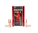 Hornady HRNDY ELD-X, red and black box front with four copper-tipped bullets
