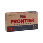 Hornady Frontier Rifle Ammunition, brown and blue cardboard case shown from the front