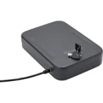 Hornady Lock Box XL Handgun Safe, dark gray angled top view with key lock and cable