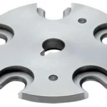 Hornady Lock-N-Load AP Shell Plate #14, top view of silver circular plate with six cutouts