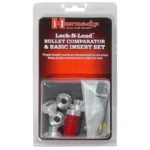 Hornady Lock-N-Load Bullet Comparator Basic Set, front view in retail blister pack with six inserts