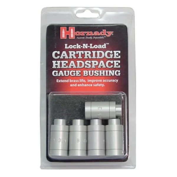 Hornady Lock-N-Load Headspace Comparator Bushings, five silver bushings in clear retail pack