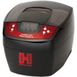 Hornady Lock-N-Load Sonic Cleaner, black and red front angled view with lid, handle and digital panel
