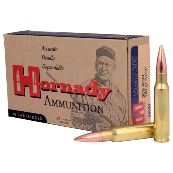 Hornady Mfg Hornady Match Rifle Ammunition .308 Win 168 gr BTHP 2700 fps 20/ct