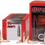 Hornady SST Bullets, red product boxes with copper-coloured pointed bullets arranged in front