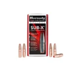 Hornady Sub-X Subsonic Expanding Bullets, red and black box surrounded by copper bullets