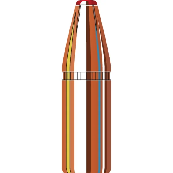 Hornady Sub-X Subsonic Expanding Bullets, cutaway illustration with copper-coloured jacket and red tip