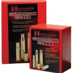 Hornady Unprimed Brass Rifle Cartridge Cases in two red boxes shown from the front