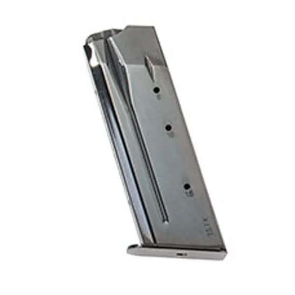 Italian Firearms Group IFG FK BRNO Handgun Magazine, angled view of silver metal magazine
