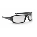 Walker's IKON Forge Shooting Glasses, black front angled view with clear wraparound lens