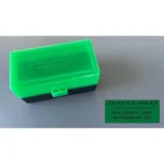 RCBS Impact Resistant Ammo Box, closed translucent green box viewed from above