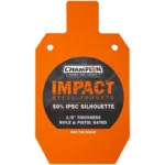 Champion Impact Steel Silhouette Target, orange front view with two mounting holes and label