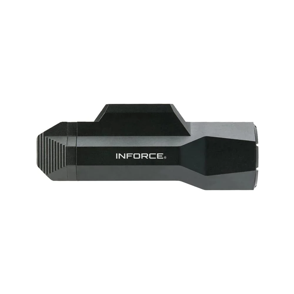 inforce-wild2-1000-lumen-handgun-light-primary-1 Sellmark Corporation Inforce WILD2, black weapon light in side view with angular housing