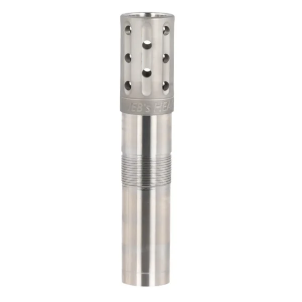 Jeb's Head Hunter Turkey Ported Choke Tube, silver front view with rows of round ports