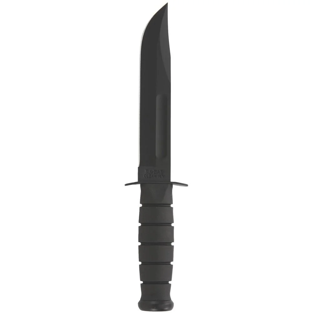 ka-bar-fixed-clip-point-knife-sheath-primary-1 Ka-Bar Ka-Bar Fixed Knife, black clip-point blade and ribbed black handle, left-side view