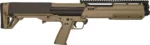 Kel-Tec KSG, tan and black bullpup shotgun with top rail and vertical grip, right side view