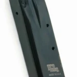 ProMag Kel-Tec P11 Magazine, black blued steel angled side view with witness holes and baseplate
