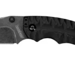 Kershaw Shuffle II Knife, open right-side view with black handle and dark tanto blade