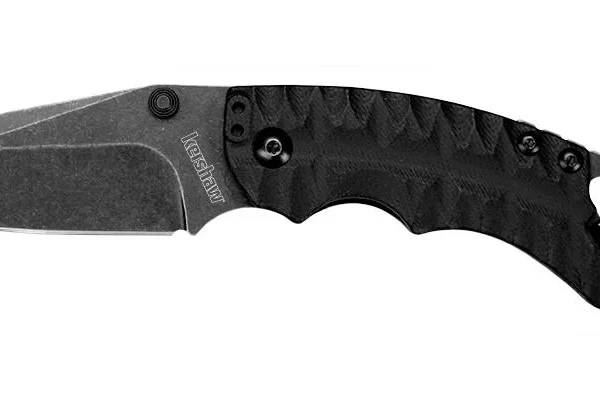 Kershaw Shuffle II Knife, open right-side view with black handle and dark tanto blade