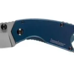 Kershaw Antic Keychain Folding Knife/Tool, open side view with blue handle and finger ring
