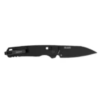 Kershaw Bel Air folding knife, open side view with black handle and reverse tanto blade