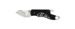 Kershaw Cinder knife, side view opened with stonewashed blade, black handle and keyring hole