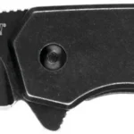 Kershaw Gravel Knife, open black folding knife in right-side view with drop-point blade