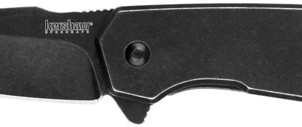 Kershaw Gravel Knife, open black folding knife in right-side view with drop-point blade