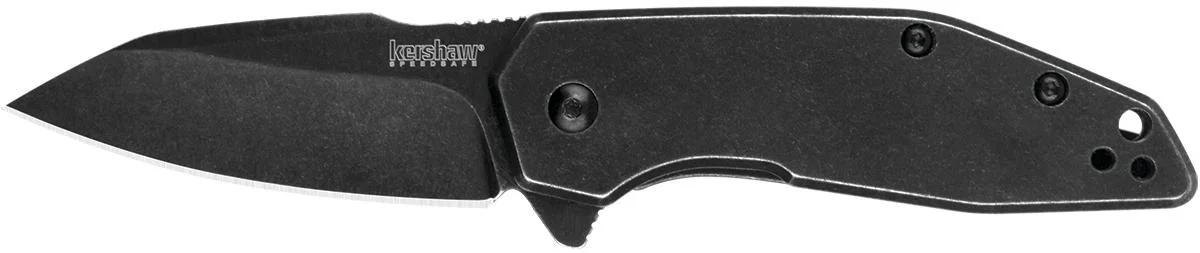 kershaw-gravel-reverse-tanto-knife-primary Kershaw Gravel Knife, open black folding knife in right-side view with drop-point blade