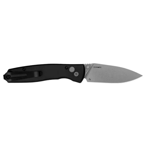 Kershaw Kindred Folding Knife, open side view with black handle and silver spear-point blade