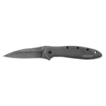 Kershaw Leek Folding Knife, open right-side view with black drop-point blade and handle