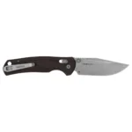 Kershaw Maneuver, side view with silver drop point blade, dark handle and pocket clip