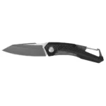 Kershaw Reverb Folding Knife, open side view with black handle, gray blade and carabiner clip