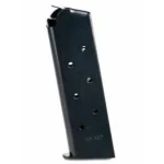 Kimber 1911 Magazine .45 ACP, black full-length grip pistol magazine, angled side view