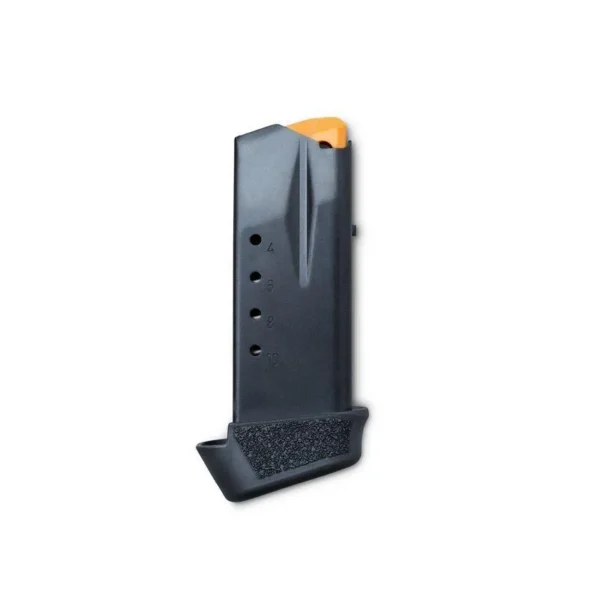 Kimber Mako black magazine, angled side view with orange follower and textured base plate