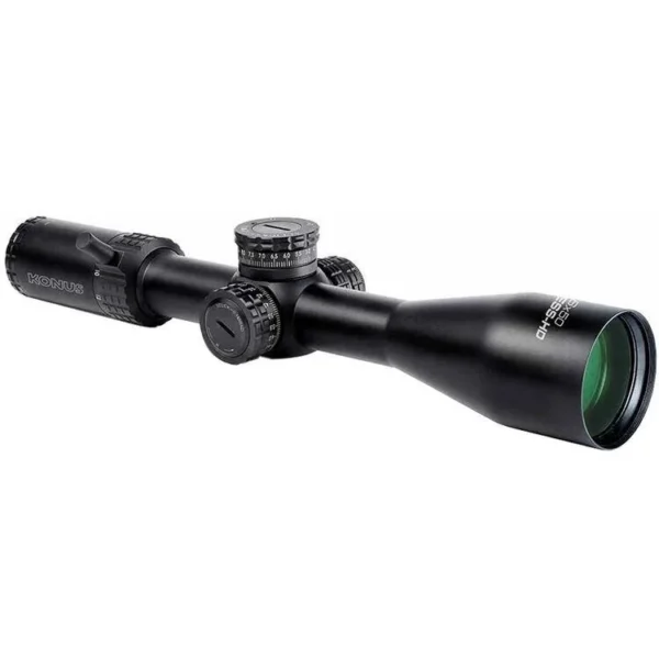 KONUS Fearless 4x-16x50mm Rifle Scope, black angled side view with adjustment turrets