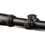 Konus KONUSPRO M-30, matte black riflescope side view with adjustment turrets and green lens