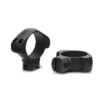 Konus 2-Piece Steel Riflescope Rings, black low rings shown upright and on their sides