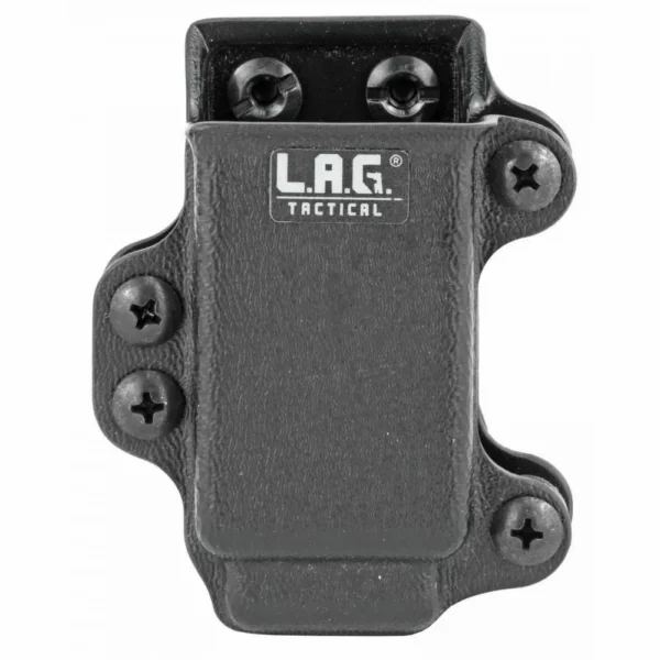 LAG SPMC Mag Carrier, black front view with logo and four visible screws