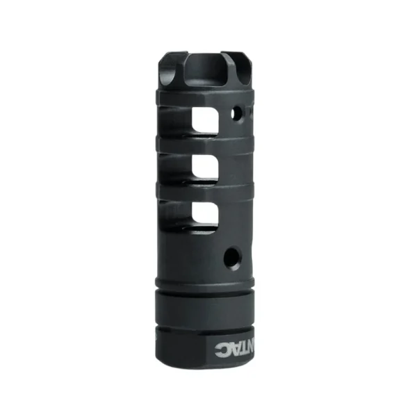 LANTAC 9MM DRAGON XENO MB 1/2X28 black muzzle brake, side view with multiple ports