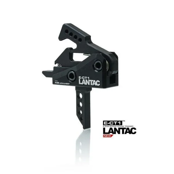 LANTAC E-CT1 trigger, black trigger assembly in right-side view with flat trigger shoe