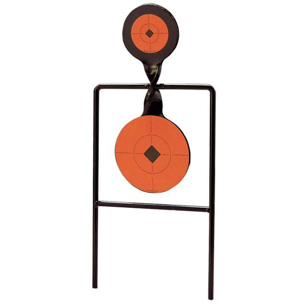 large-spinning-steel-target-primary-1 Birchwood Casey Super Mag Spinner Target, front view with orange circular plates and black frame