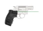 Crimson Trace Lasergrips black revolver grip, right-side illustration with green laser beam