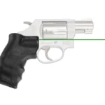 Crimson Trace Lasergrips black revolver grip, right-side illustration with green laser beam